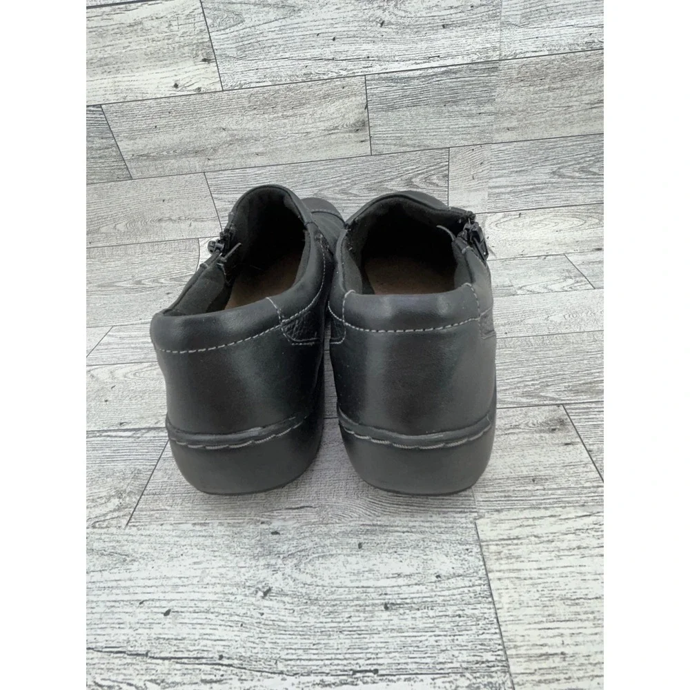 Clarks‎ Collection Black Leather Slip On Zip Comfort Shoes Womens 7.5 M